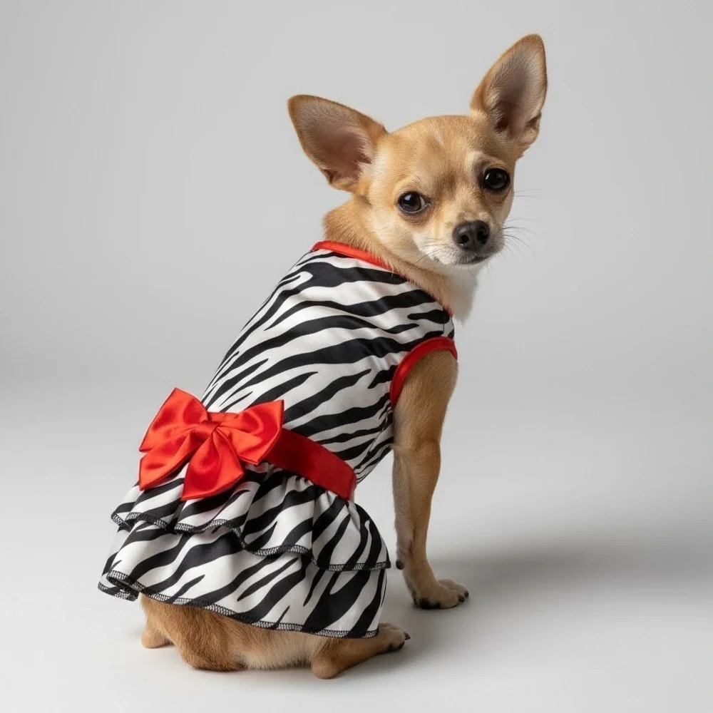 Zebra Print Satin Ruffle Dog Dress
